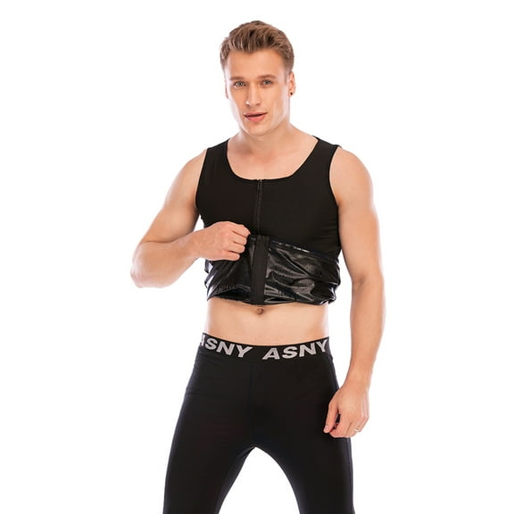 FANNYC Mens Neoprene Sweat Sauna Vest Waist Trainer Workout Tank Tops Slimming Shapewear Shirt Gym Suit -Zipper For Weight Loss Body Shaper,Black/Grey