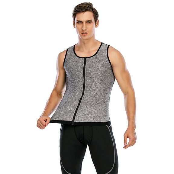 FANNYC Mens Neoprene Sweat Sauna Vest Waist Trainer Workout Tank Tops Slimming Shapewear Shirt Gym Suit -Zipper For Weight Loss Body Shaper,Black/Grey
