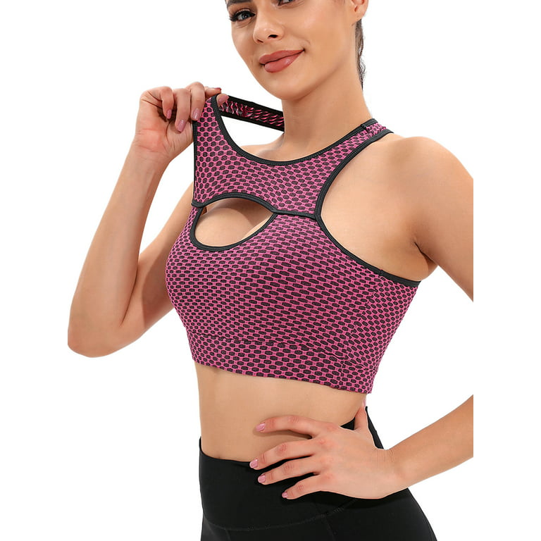 FANNYC Sexy Racerback Sports Bra For Women Seamless High Impact Support  Yoga Sports Bra Padded Mesh Stretch Running Active Gym Workout Fitness Tank  Tops With Removable Cups,XS-XL 