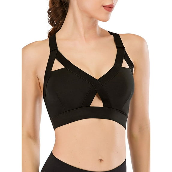 FANNYC Sexy Strappy Sports Bras For Women Criss Cross Back Padded Sports Bras Longline Yoga Bra Tops Running Gym Workout Fitness Everyday Bras With Removable Cups