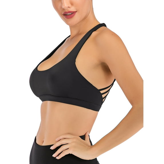 FANNYC Sports Bra For Women's Padded Longline Strappy Sports Bra Sexy Crisscross Back Medium Support Yoga Bra Crop Top Gym Workout Fitness Running Bras With Removable Cups