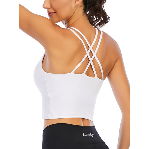FANNYC Sports Bras For Women CrissCross Back Yoga Bra Crop Tank Tops Medium Support Removable Padded Sports Bra For Workout Running Tube Vest