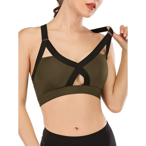 FANNYC Wirefree Sports Bra For Women Comfortable Medium Support Sexy Criss Cross Back Yoga Bra Removable Pad Longline Strappy Sports Bras For Workout Running Active Gym Fitness