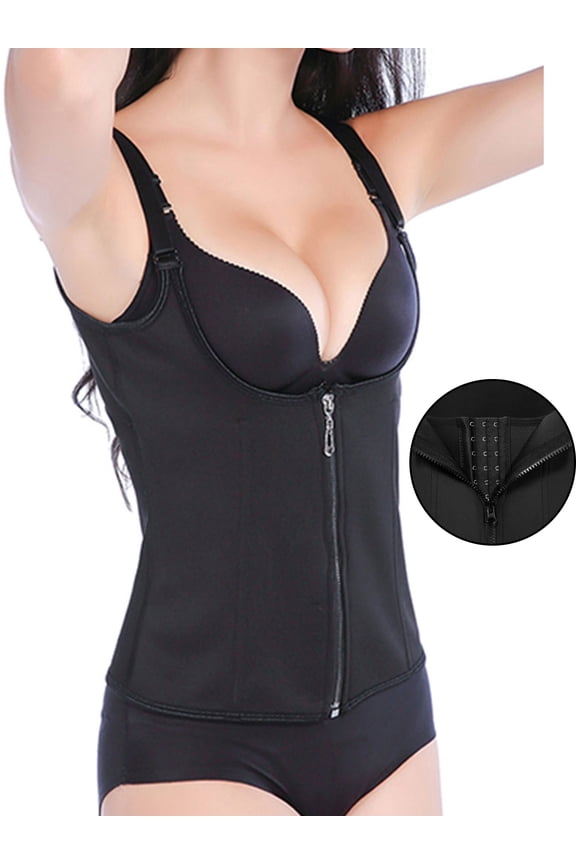 Women Waist Trainer Corset Hot Sweat Vest Weight Loss Body Shaper Workout Tank Tops Tummy Slimming Fat Burner Sauna Suit -Zip&Hook &Steel Bone