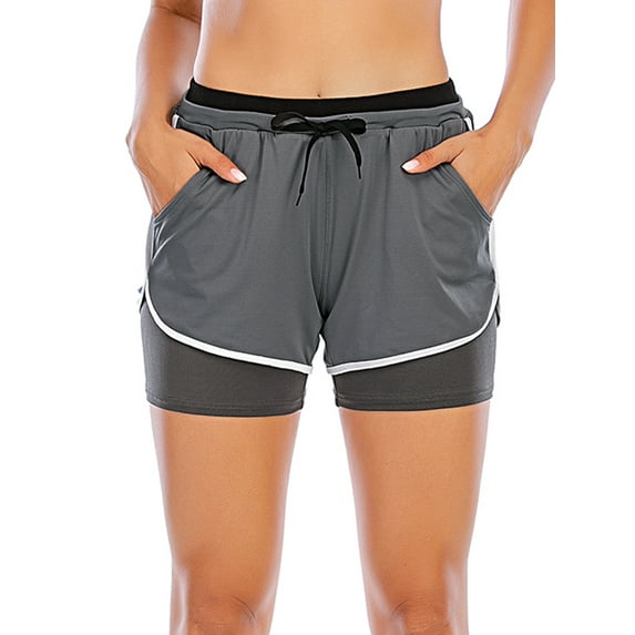 FANNYC Women's Elastic Waistband Yoga Workout Shorts Exercise Mini Hot Gym Shorts Gray/Rose Red/Blue/PurpleBlack/Purple/Blue/Gray