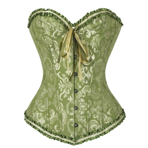 FANNYC Women 's Floral Lace Overbust Corset Bustier Waist Cincher Body Shaper Boned Firm Control Shapewear Top With G-String Size S-6XL