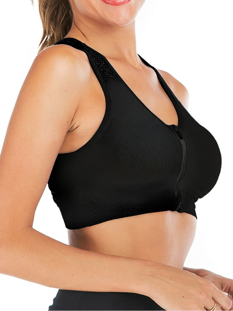 FANNYC Women's Front Zipper Closure Sports Bra Padded Racerback - Main Image
