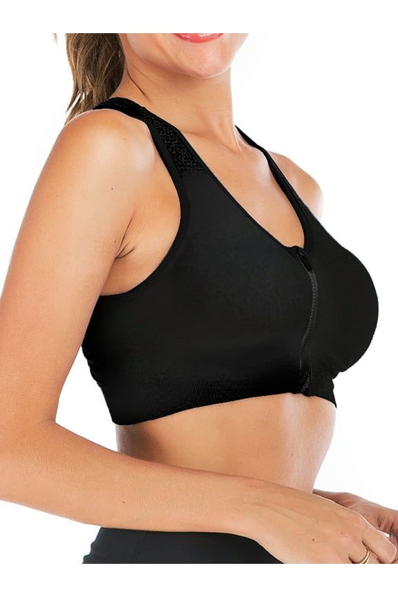 FANNYC Women's Front Zipper Closure Sports Bra Padded Racerback High Impact Support Yoga Running Gym Workout Fitness Bras Top Seamless Post-Surgery Bra Size S-2XL