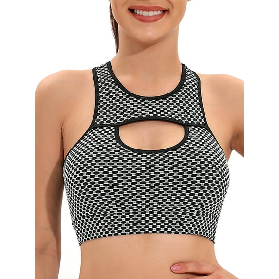FANNYC Women's High Impact Support Sports Bra Seamless Wireless Racerback Sports Bra Breathable Mesh Yoga Tank Top Vest Gym Running Workout Activewear Bras With Removable Pad,6 Colors