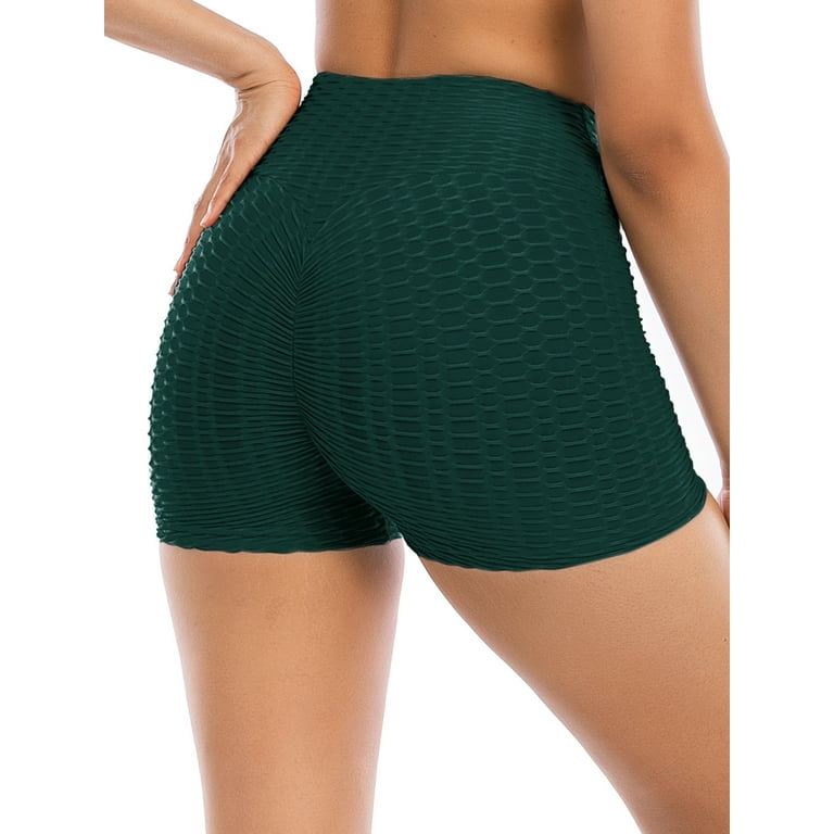 FANNYC Women's High Waist Yoga Shorts Quick-Drying Stretch Waistband Sports Shorts  Control Abdomen Slimming Yoga Hot Pants Gym Workout Shorts,  Black/Gray/Red/Navy/Dark Green 