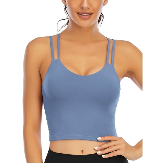 FANNYC Women's Longline Sports Bra Strappy Yoga Bra Crop Top Criss-Cross Back Light Support Removable Paddeds Sports Bra For Workout Gym Fitness Running