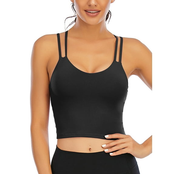 FANNYC Women's Longline Sports Bra Strappy Yoga Bra Crop Top Criss-Cross Back Light Support Removable Paddeds Sports Bra For Workout Gym Fitness Running