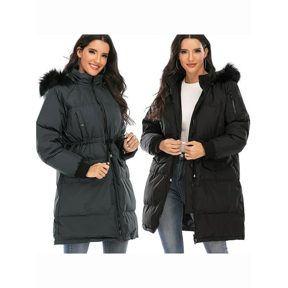 FANNYC Women's Nice Cotton Winter Warmth And Thick Down Jacket Detachable Hooded Snow Coat Windproof And Lightweight Multi-Pocket (One Zipper Pocket),Plush Hat