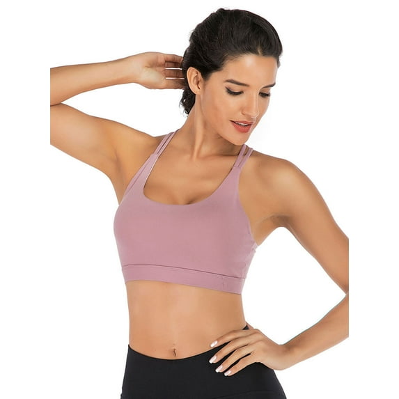FANNYC Women's Sports Bra Padded Breathable Medium Impact Support Criss Cross Back Yoga Bras Fashion Longline Strappy Workout Sports Bras With Removable Cups