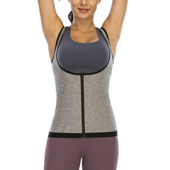 FANNYC Women's Sports Vests Sauna Suit Sweat Vest Waist Trainer Zipper Heat Trapping Polymer Vest Workout Shirt Tank Top Weight Loss Body Shaper