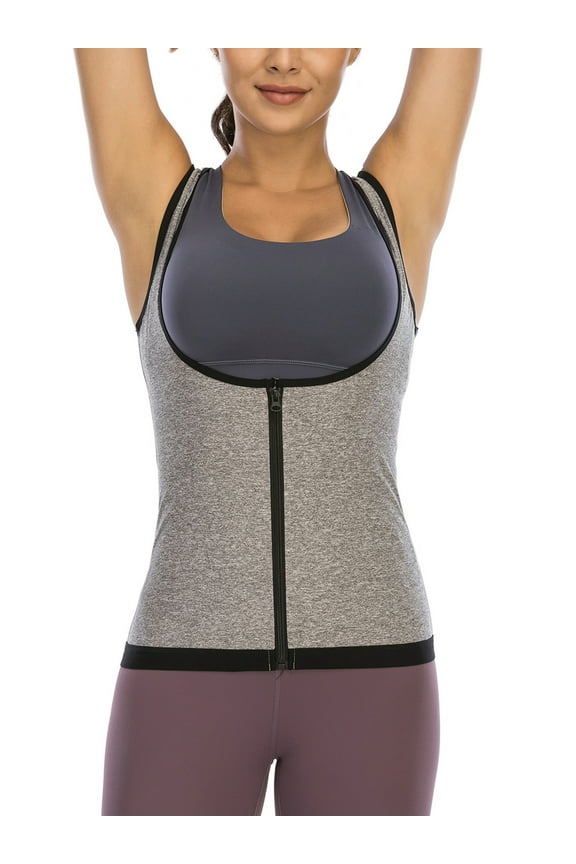 Women's Sports Vests Sauna Suit Sweat Vest Waist Trainer Zipper Heat Trapping Polymer Vest Workout Shirt Tank Top Weight Loss Body Shaper