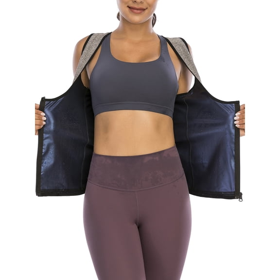 FANNYC Women's Sports Vests Sauna Suit Sweat Vest Waist Trainer Zipper Heat Trapping Polymer Vest Workout Shirt Tank Top Weight Loss Body Shaper