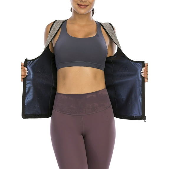 FANNYC Women's Sports Vests Sauna Suit Sweat Vest Waist Trainer Zipper Heat Trapping Polymer Vest Workout Shirt Tank Top Weight Loss Body Shaper