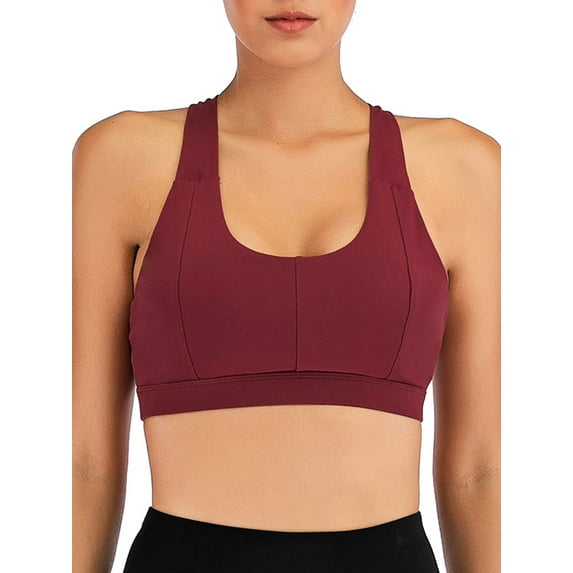 FANNYC Women's Strappy Longline Sports Bras Criss Cross Back Medium Impact Support Crop Sports Bras Wirefree Padded Cami Tank Top Yoga Running Active Gym Workout Fitness Bras