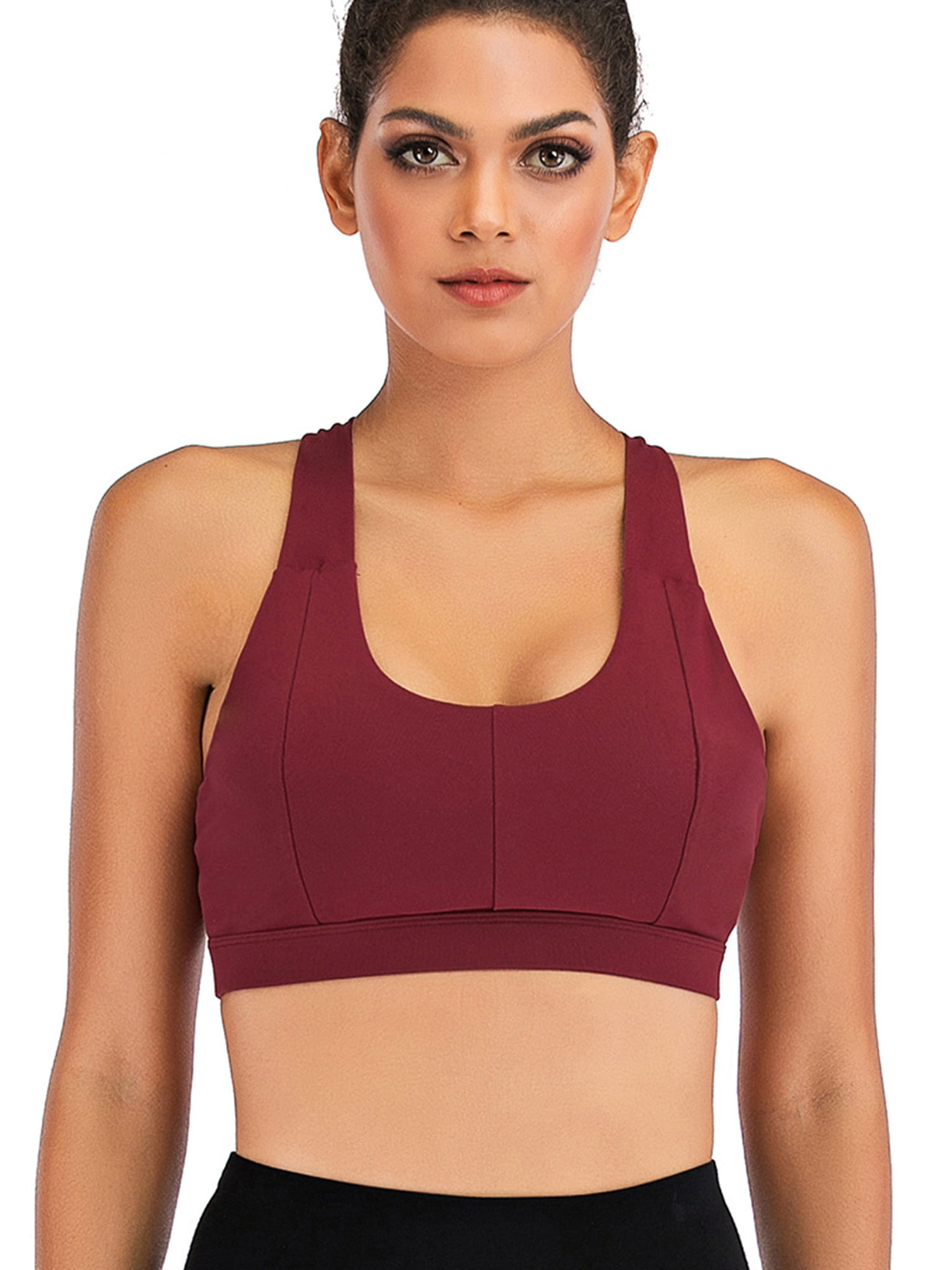 FANNYC Women's Yoga Criss Cross Back Sports Bra Medium Support Impact  Strappy Longline Sports Bras Padded Workout Yoga Running Active Gym Tank  Tops Bras With Removable Cups 