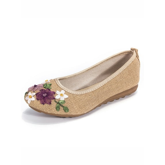 FANNYC Womens Women's Ethnic Style Casual Fit Flat Office Embroidered Shoes Ballet Flats Floral Embroidered Cut Platform Shoe Slip On Casual Driving Loafers Hemp soled shoes