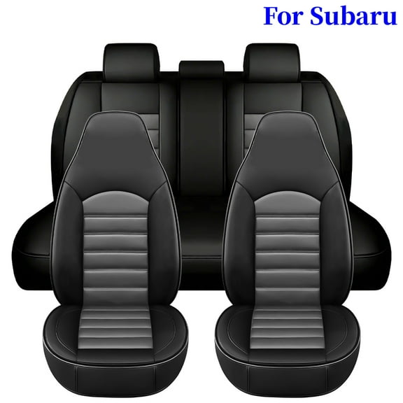 FANOTEK 5 Seats Seat Covers Set For Subaru Forester Outback Full-Wrap Protection Front Car Seat Covers Against Stains/Scratches/Pet Hair PU Leather Seat Protector,Black&Gray