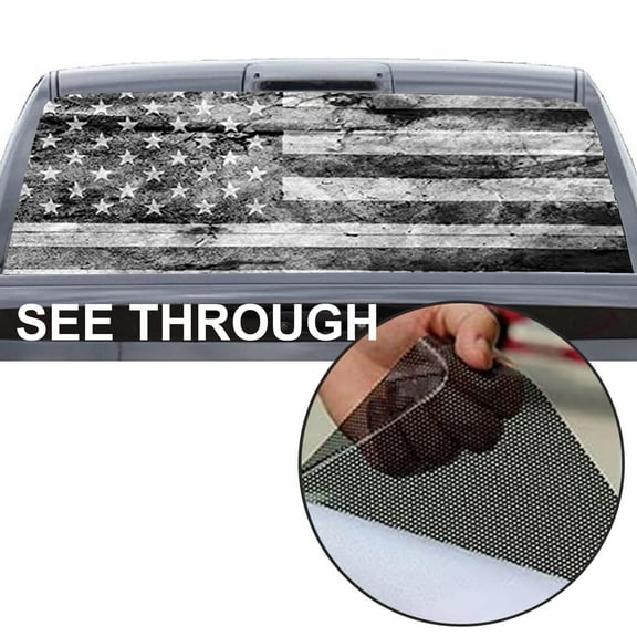 FANOTEK American Flag Vinyl Automotive Decal, See Through, 65" x 17"