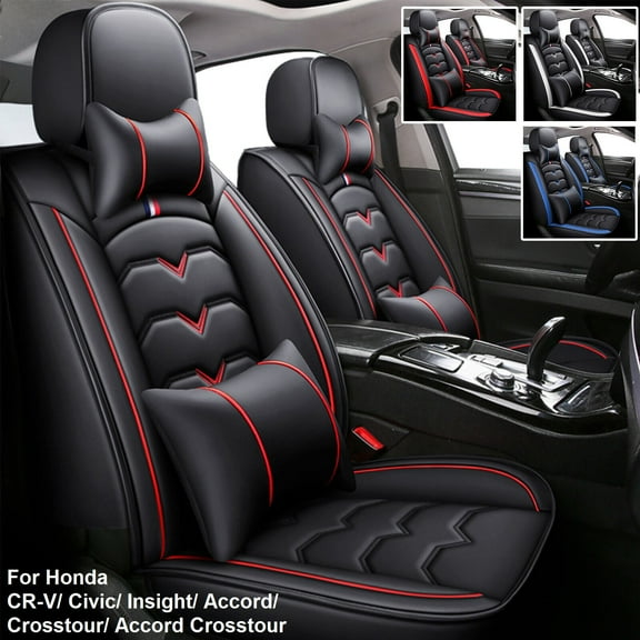 FANOTEK Black And Red Line, PU Leather, Durable, Front Rear Seat Covers, 5 Piece Count