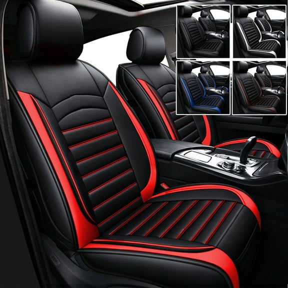 FANOTEK Black And Red, PU Leather, Waterproof, Front Rear Seat Covers
