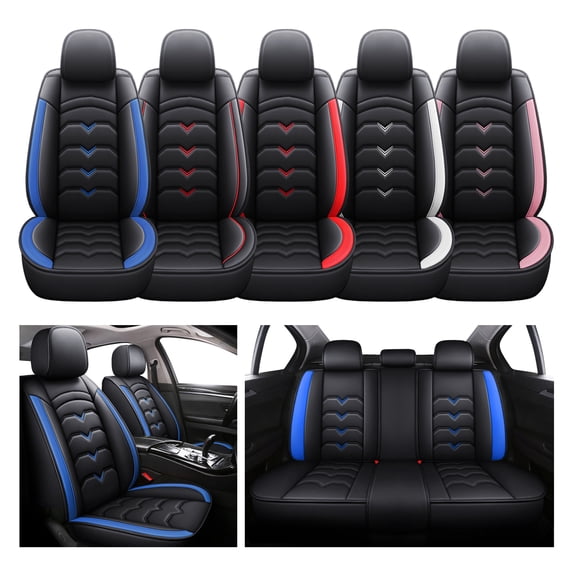 FANOTEK Black & Blue, PU Leather, Adjustable Covers, Front Rear Seat Covers, 5 Pieces
