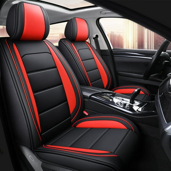 FANOTEK Black, Pu Leather, Waterproof, Front Rear Seat Covers