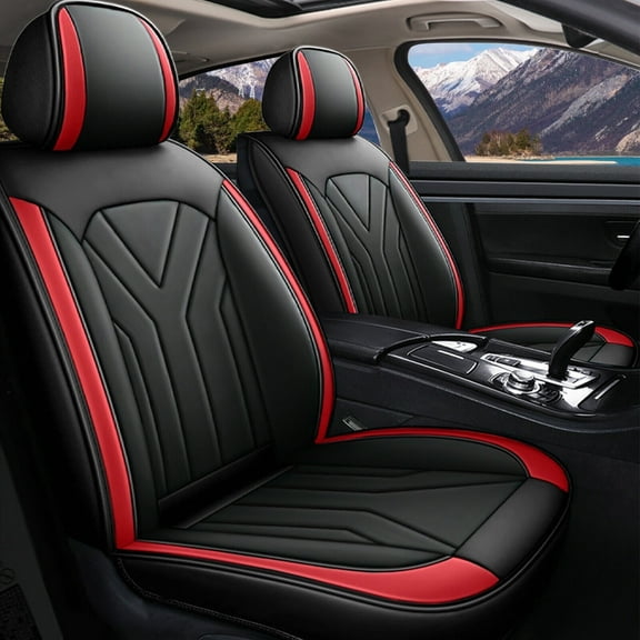 FANOTEK Black Red Waterproof PU Leather 5 Seat Covers for 2014 Ford F150