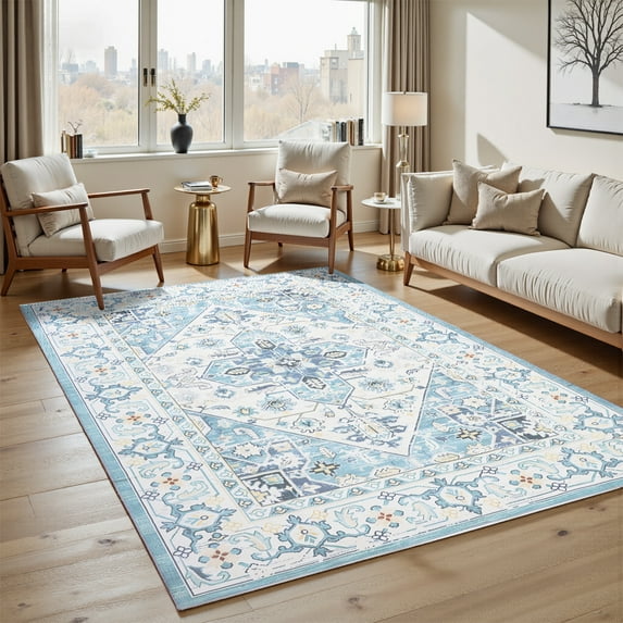 FANOTEK Boho Area Rug 9 x 12 ft For Bedroom Dining Room Living Room, Machine Washable Indoor Non Slip Carpet Rugs