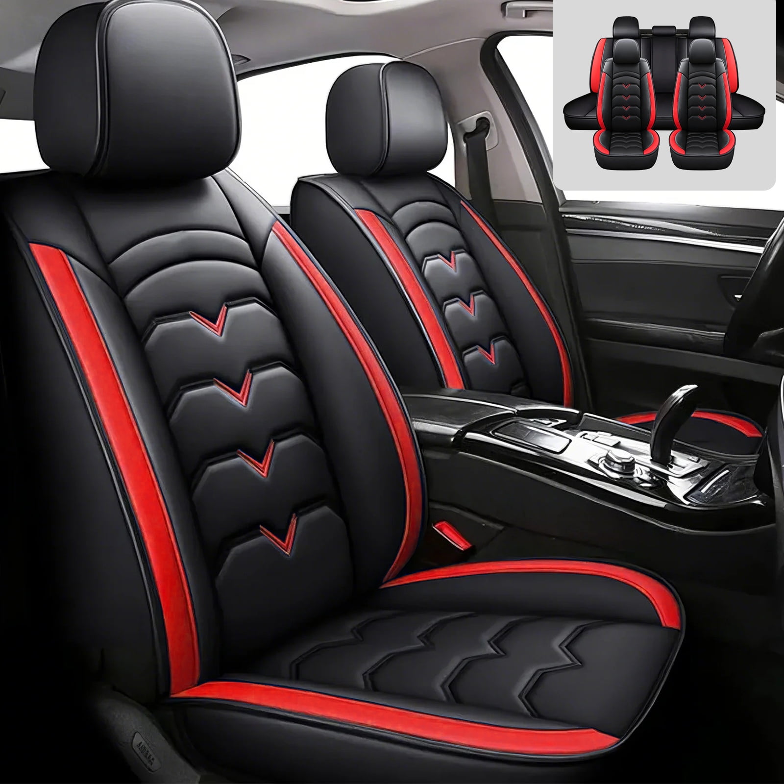 FANOTEK Car Seat Cover Custom Fit for Chevrolet Trax 2015-2021, Waterproof Durable Pu Leather 5 Seat Automotive Seat Cushion Protectors Black Red