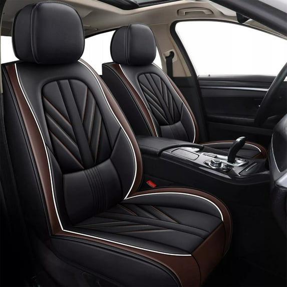 FANOTEK Car Seat Covers Universal Fit for Most SUV Sedan, Waterproof Faux Leather Automotive Front Rear Cushion Protectors Coffee