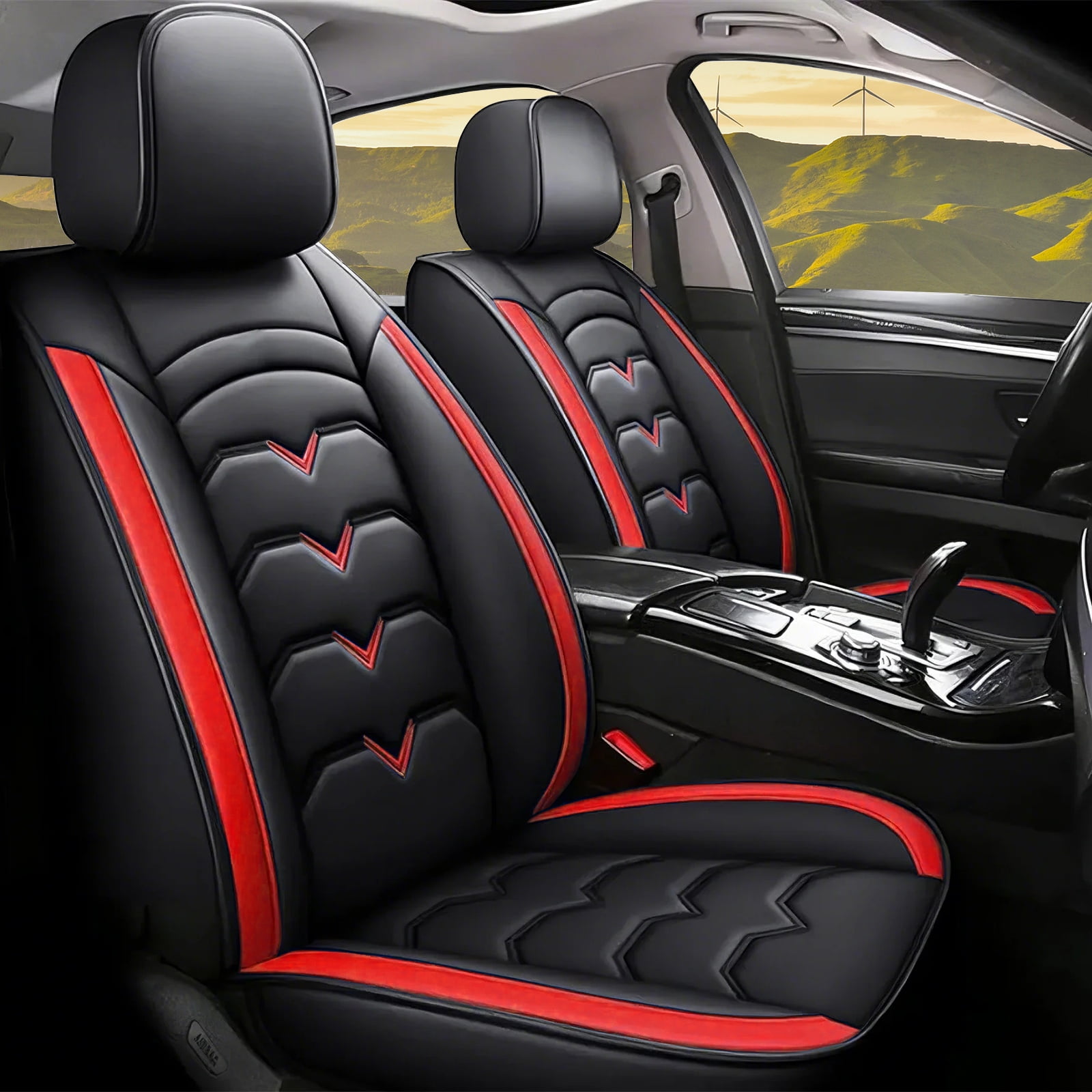 FANOTEK Custom Fit for Chevrolet/ Chevy Trax 2022-2025 Car Seat Cover, Premium Waterproof Faux Leather Seat Cushion Protectors Full Set Black Red
