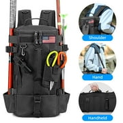 FANOTEK Fishing Backpack with Rod Holder, 600D Waterproof Outdoor Tackle Bag, Fishing Gear Tackle Box Storage Bag Black