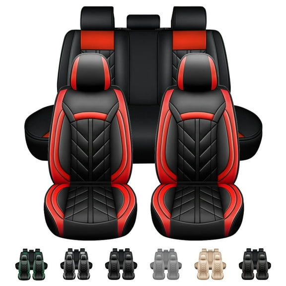 FANOTEK For Honda Car Seat Cover Full Set, Durable Waterproof Pu Leather Cushion Protector for CR-V/ Civic/ Insight/ Accord/ Crosstour Black Red