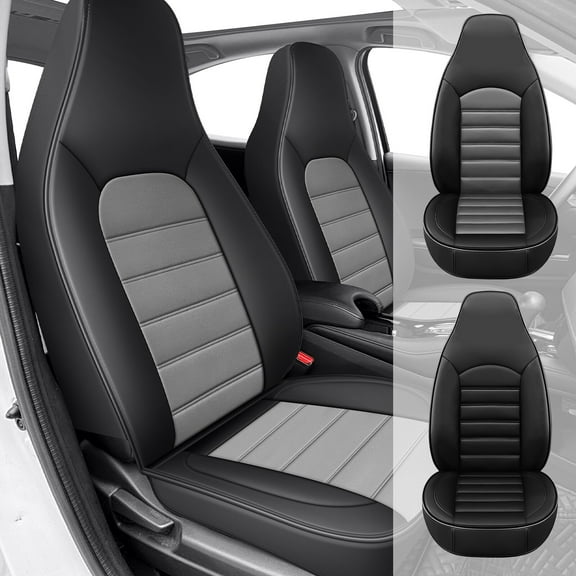 FANOTEK For Kia Sorento Seltos Soul 2000-2023 Car Seat Covers 5 Seats Front&Rear Seat PU Leather Protector,Black&Gray