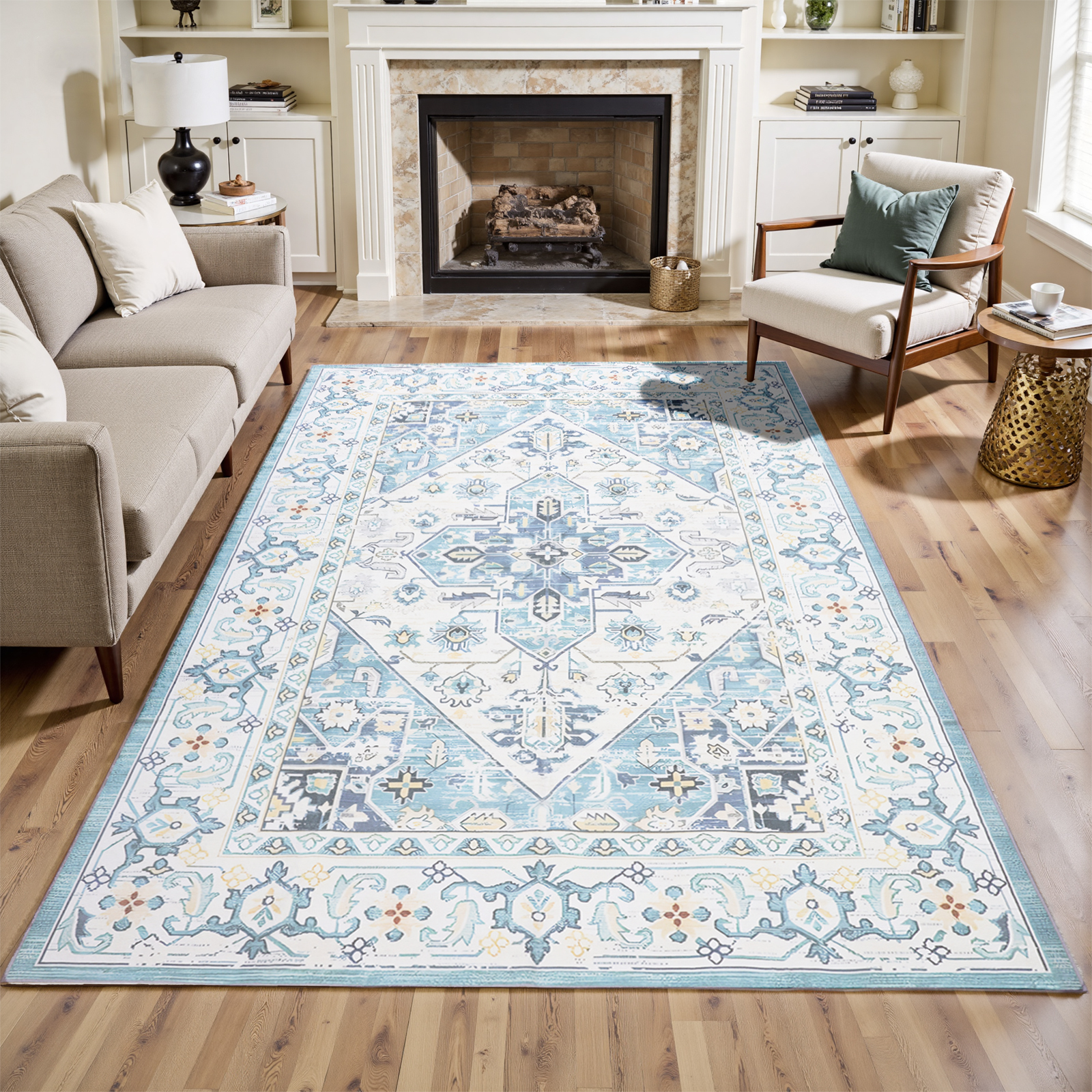 FANOTEK Indoor Area Rug for Bedroom Dining Room Living Room 8 x 10 ft Faux Wool Floor Rugs Washable Non Slip Carpet Rugs Mats