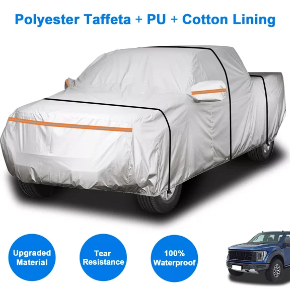 FANOTEK Pickup Truck Car Cover Fit for Ford F-150 Regular Cab SB Bed 1991-1997, 100% Waterproof Thickened Cotton PU Outdoor Sun Protection Silver