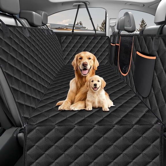 FANOTEK Rear Seat Dog Seat Cover for Back Seat, Dog Hammock For Car SUVs Small Truck, Anti-slip Bottom Back Seat Pet Cover for Dogs(Black Orange Trim)