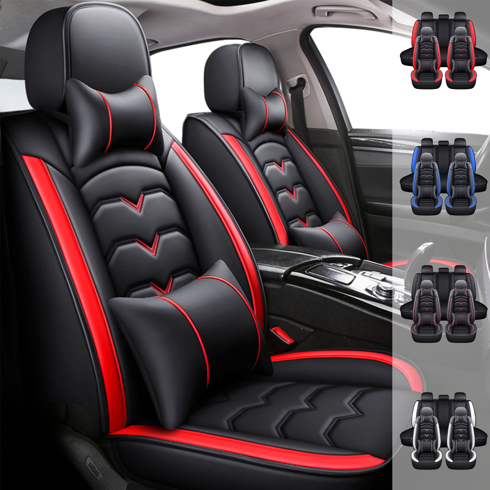 FANOTEK Stinger Forte Black and Red, PU Leather, Waterproof, Front and Rear Seat Covers, 5 Pieces