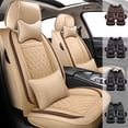 thumbnail image 1 of FANOTEK Universal Car Seat Covers 5 Seats+4 Pillows Breathable PU Leather Automotive Seat Covers For Car SUV Sedan,Beige&Coffee, 1 of 8