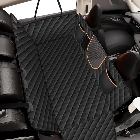 FANOTEK Widen Rear Seat Dog Seat Cover For Back Seat Dog Hammock For Car SUVs Small Truck, Anti-slip Bottom Back Seat Pet Cover Car Accessories,Black Orange Trim