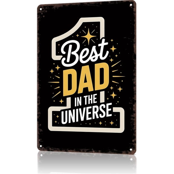FANPOK Funny Metal Tin Signs Best Dad in the Universe Graphic Quotes Poster Wall Art for Dorm Home Garage Office Decor 8X12inch