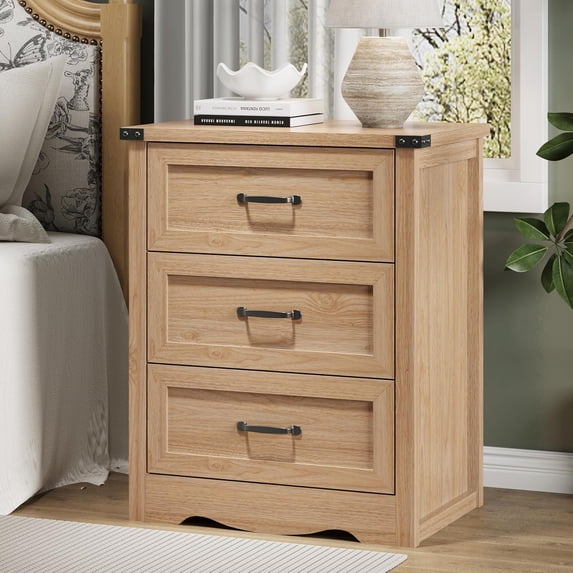 FANRAL 3 Drawer Modern Farmhouse Nightstand,Wooden Bedside Table with Storage,Sturdy End Table for Bedroom Living Room,Natural Oak Night Stand