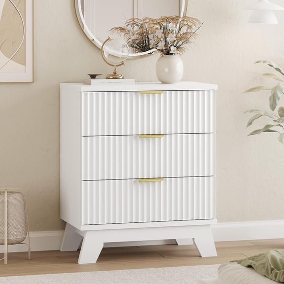 FANRAL 3 Drawers Dresser Fluted Dresser for Bedroom,Wooden Chest of Drawers Modern Dresser for Closet,White Dresser