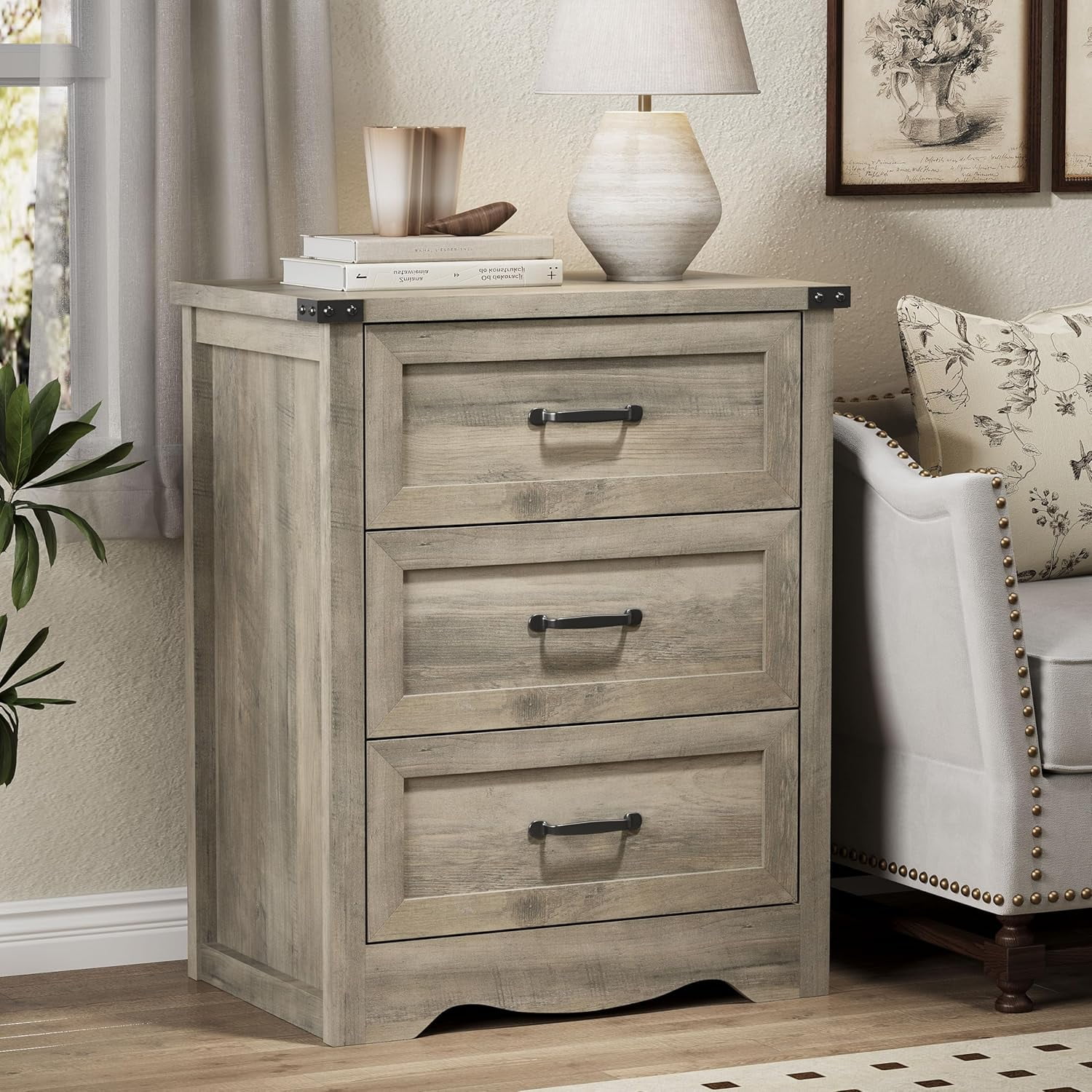 FANRAL 3 Drawers Dresser for Bedroom,Small Bedside Table,Narrow End Table Storage Cabinet,Wood Dresser