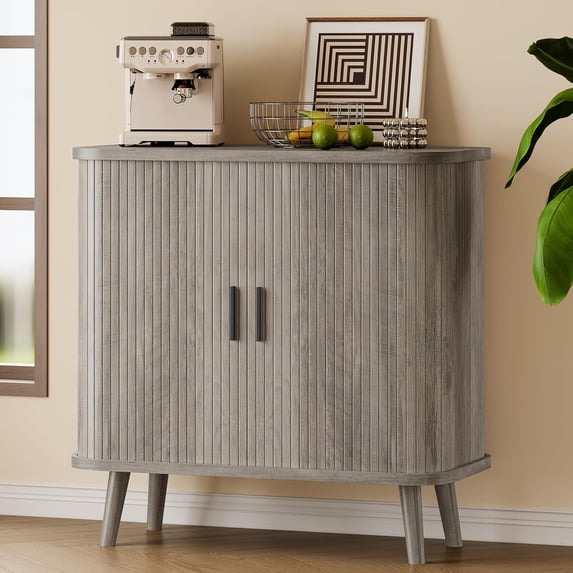 FANRAL 31.5" Wide Fluted Sideboard Buffet Cabinet with Sliding Door,Adjustable Shelves,Multi-Functional Storage Console for Kitchen Dining Room Living Room,Gray Storage Cabinet